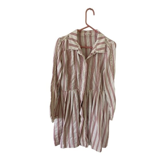 A Loves A Women's Beige, Red Stripe Long Sleeve Button Front Dress - Large - Picture 1 of 14